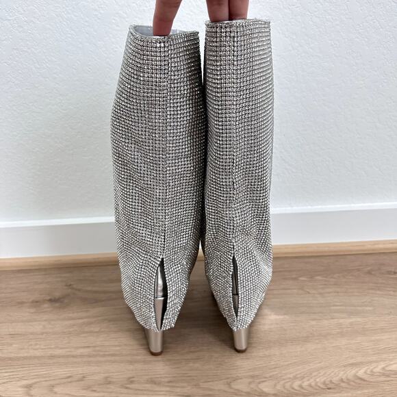NEW Steve Madden‎ Riski Rhinestone Foldover Tall Wedge Boots in Silver Size 6.5 - Picture 3 of 10